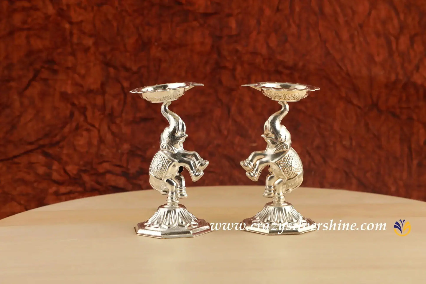 Elephant Diya Pair Crazy Silver Shine