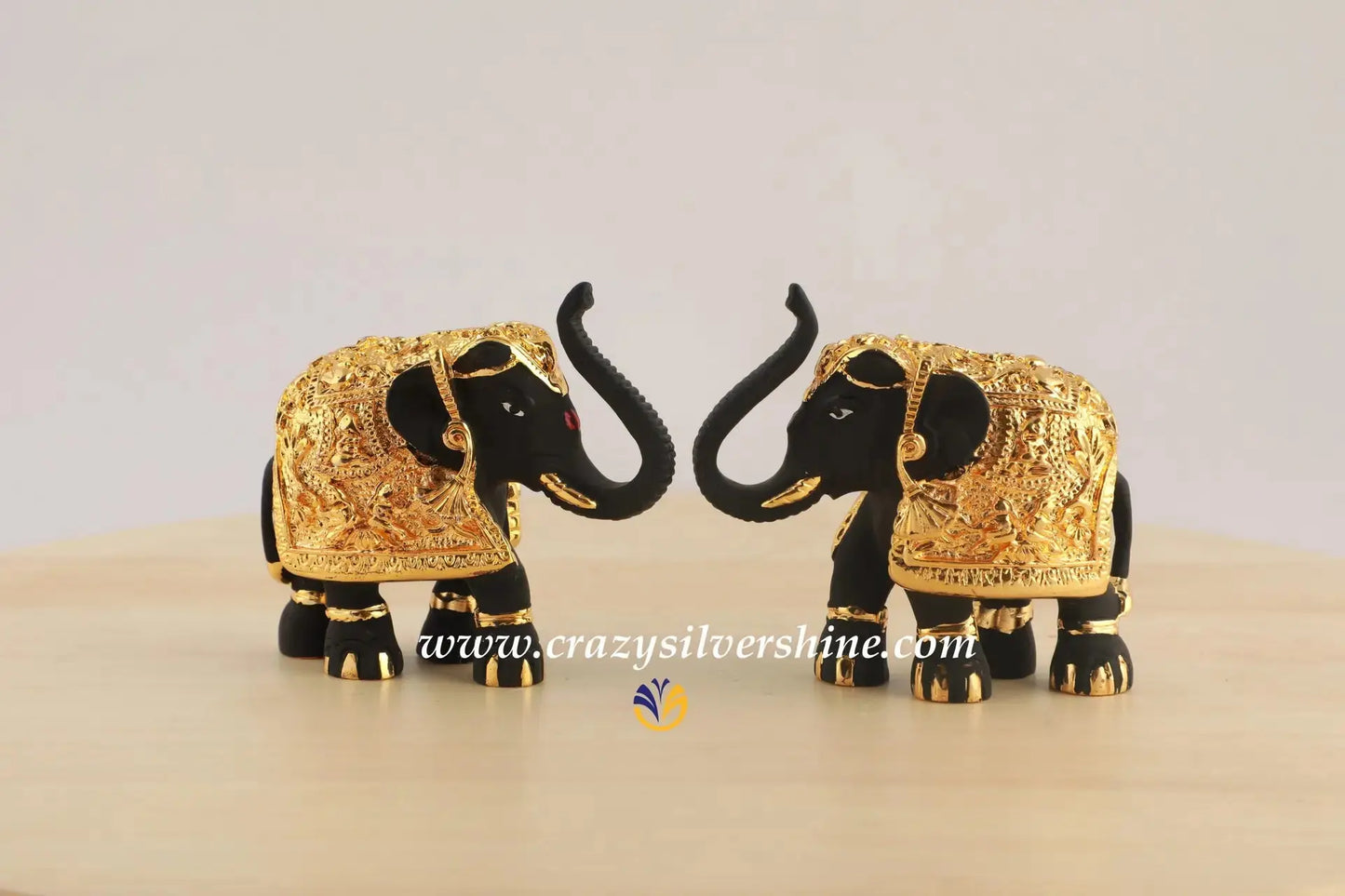 Gold Plated Elephant Pair Crazy Silver Shine