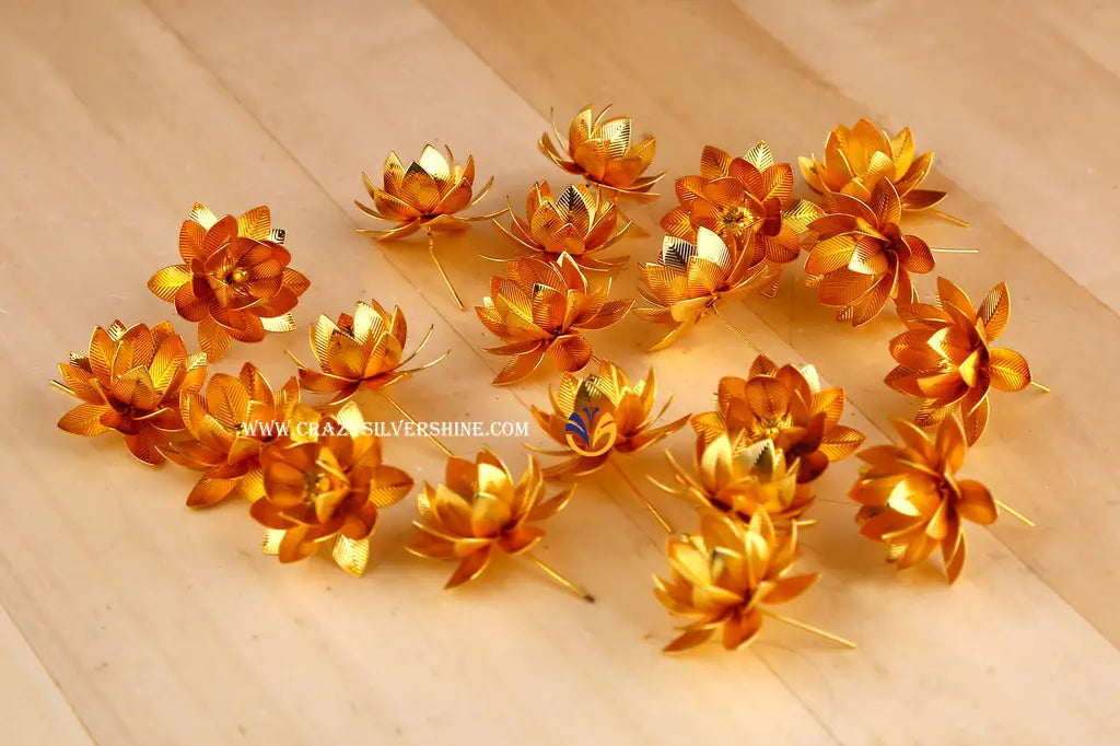 10pc Lotus Design Flowers Gold Crazy Silver Shine