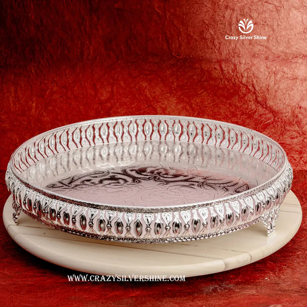 Silver Plated Round Tray 14 Inches Crazy Silver Shine