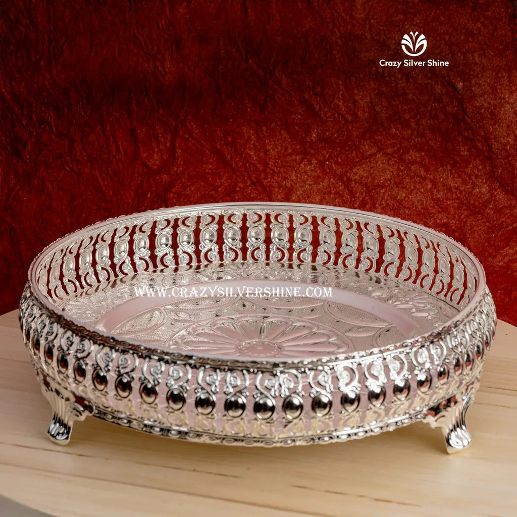 Silver Plated Round Designer Tray Crazy Silver Shine
