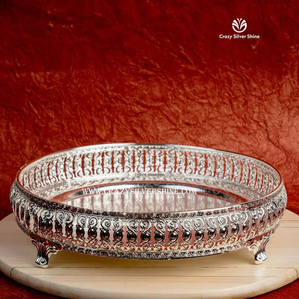 Round Designer Tray 12 Inches Crazy Silver Shine