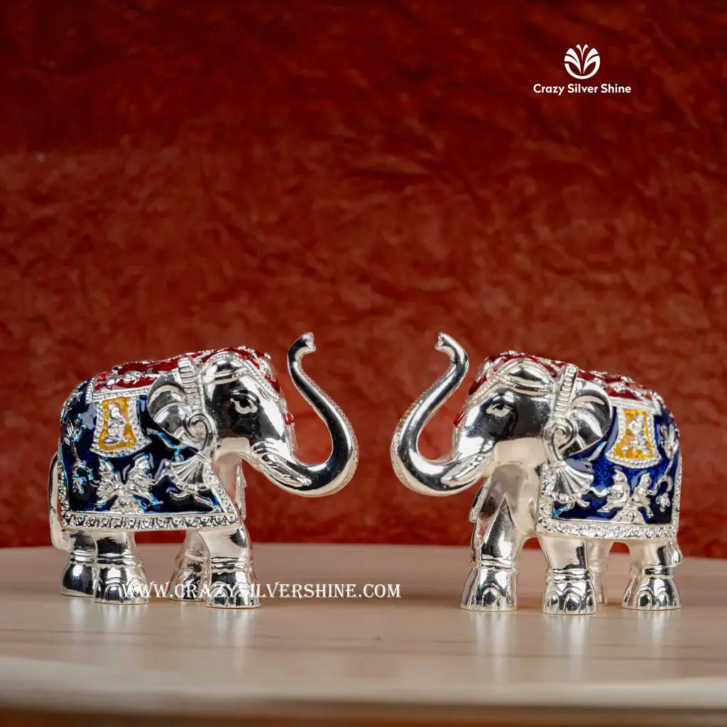 Blue Elephant Pair Crazy Silver Shine