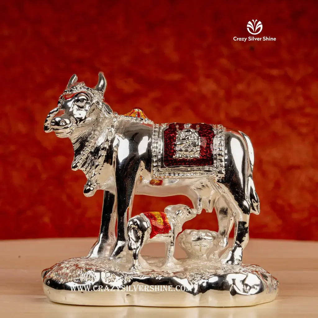 Silver Plated Cow and Calf Medium Crazy Silver Shine