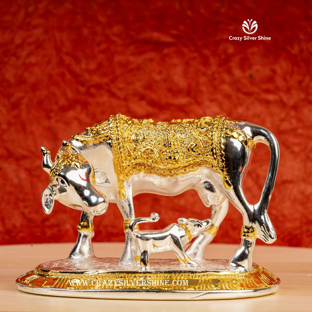 Gold and Silver Plated Cow and Calf Medium Crazy Silver Shine