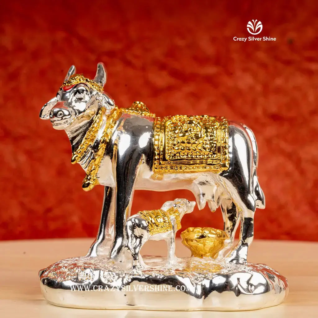 Big Gold and Silver Plated Cow and Calf Crazy Silver Shine