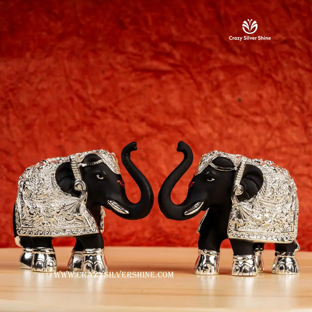 Silver Plated Black Elephants Crazy Silver Shine
