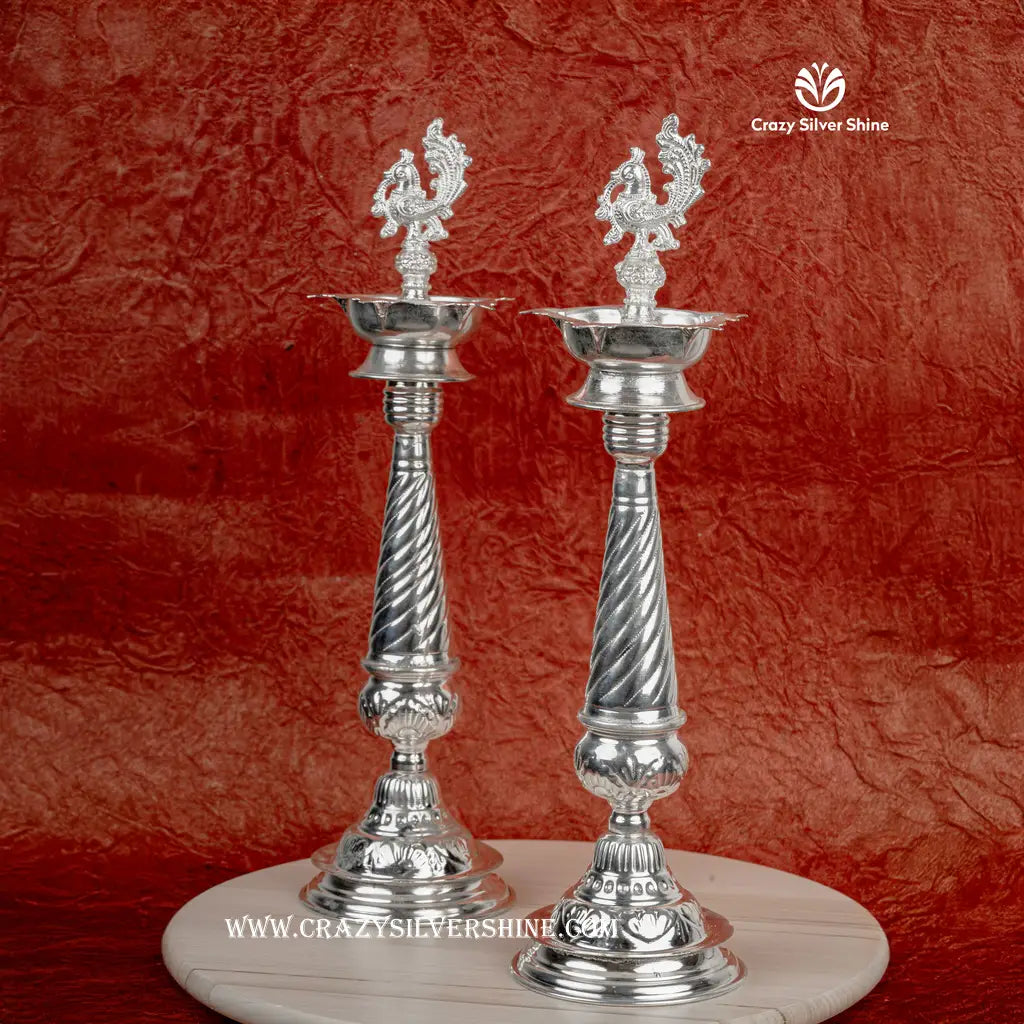 German Silver 16 Inches Diyas Pair