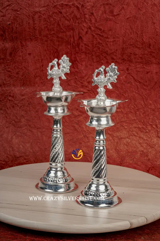 German Silver Diya Pair 10 Inches