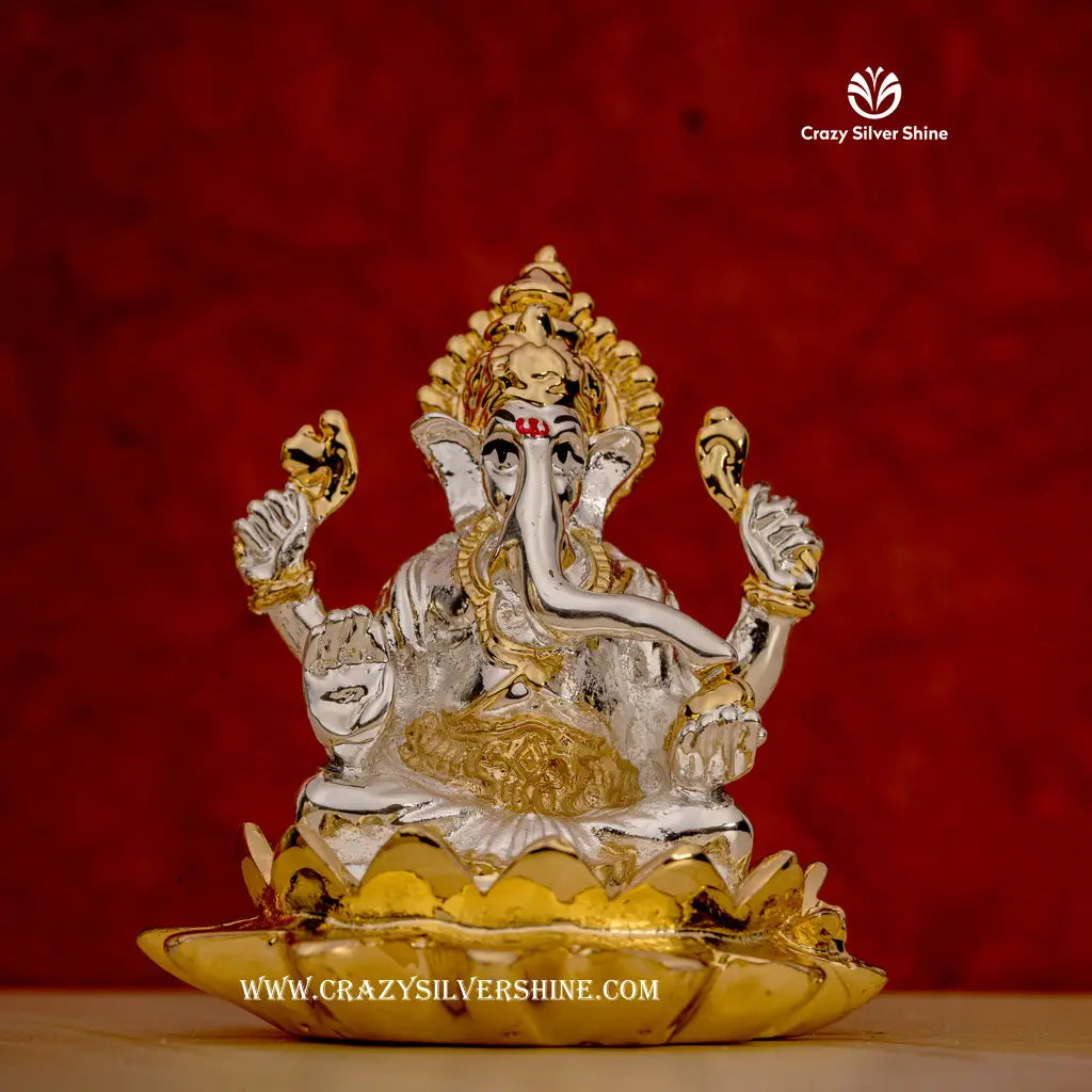 3 Inch Lotus Ganesh Idol Crazy Silver Shine