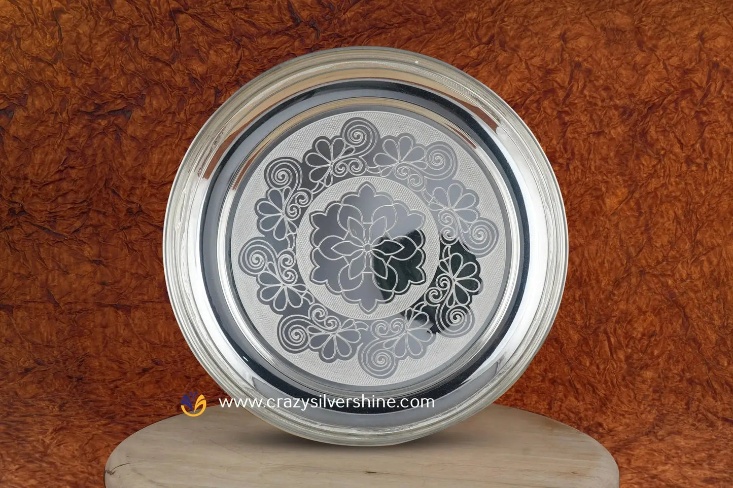 German Silver Engraved Plate Crazy Silver Shine