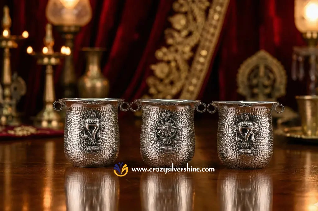 3 Pcs Antique Vaikunta Namam Tumblers Set Crazy Silver Shine