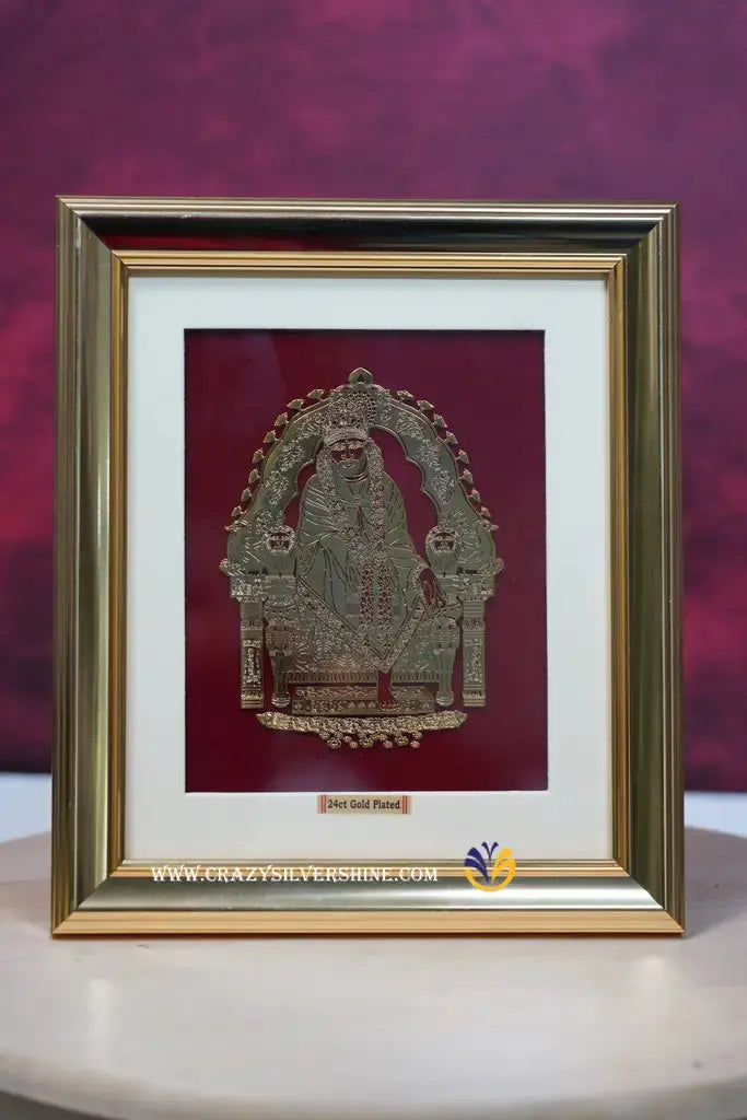 Gold Plated Sai Baba Frame Crazy Silver Shine