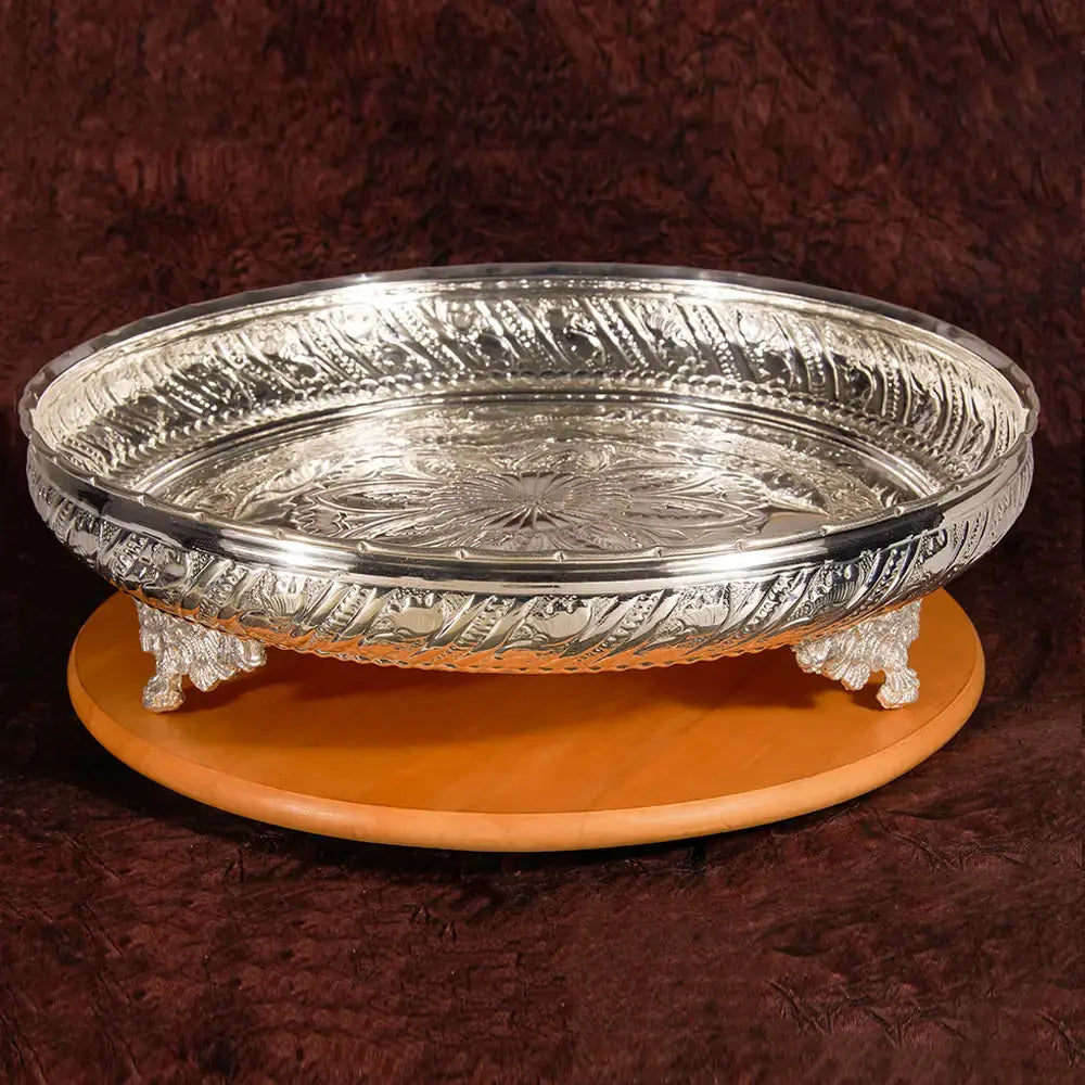 German Silver Fancy Plate 14 Inches Crazy Silver Shine