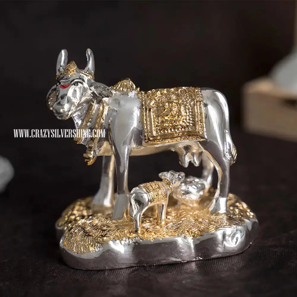 Gold and Silver Plated Cow and Calf Crazy Silver Shine