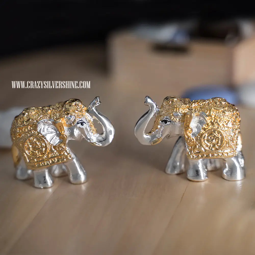 Silver and Gold Plated Baby Elephants Pair Crazy Silver Shine