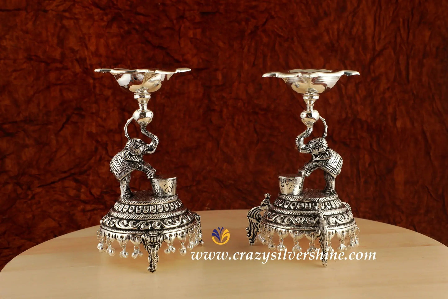 Antique Elephant Diya Pair
