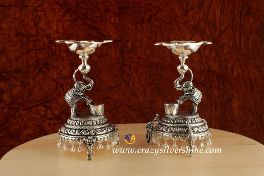 Antique Elephant Diya Pair
