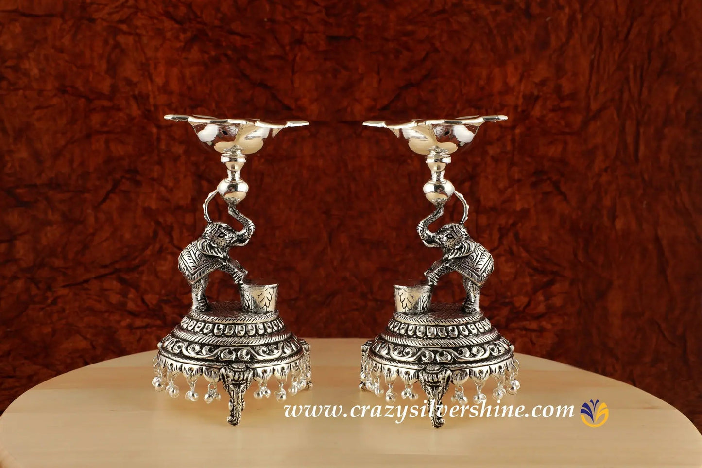 Antique Elephant Diya Pair