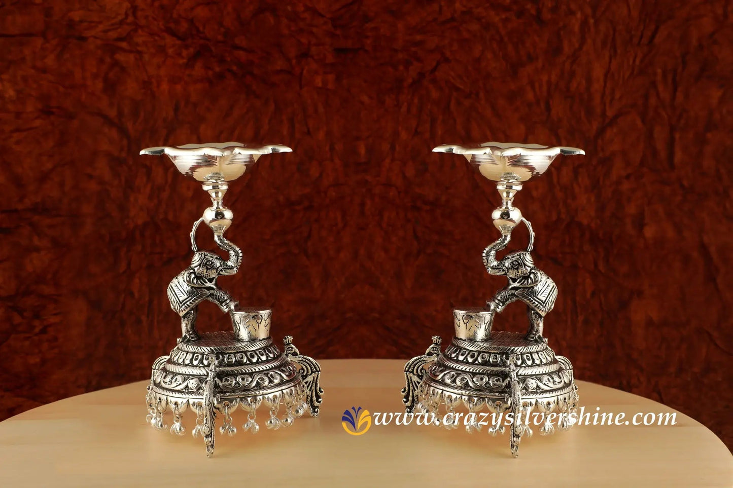 Antique Elephant Diya Pair