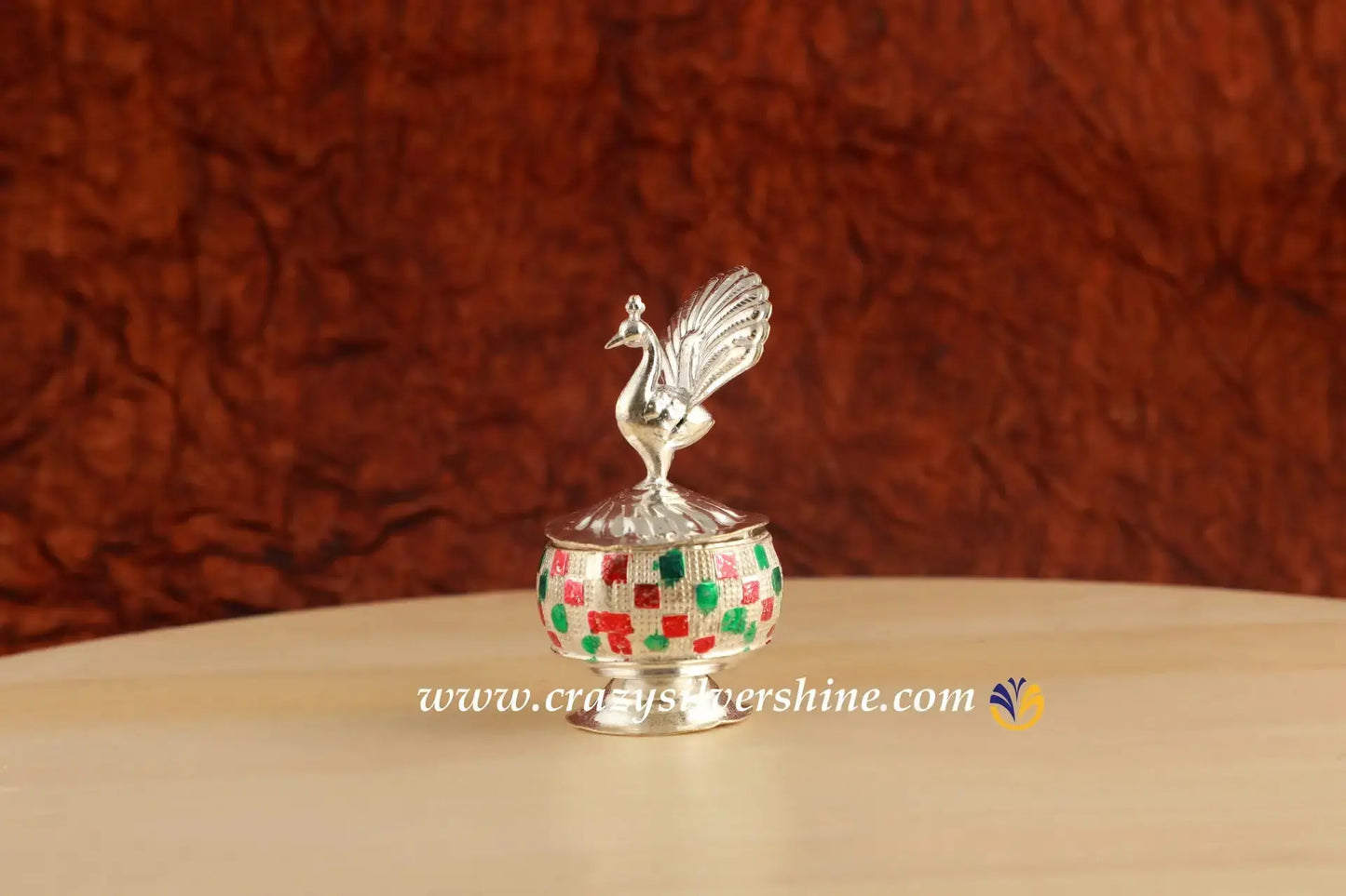 Peacock KumKum Box Crazy Silver Shine