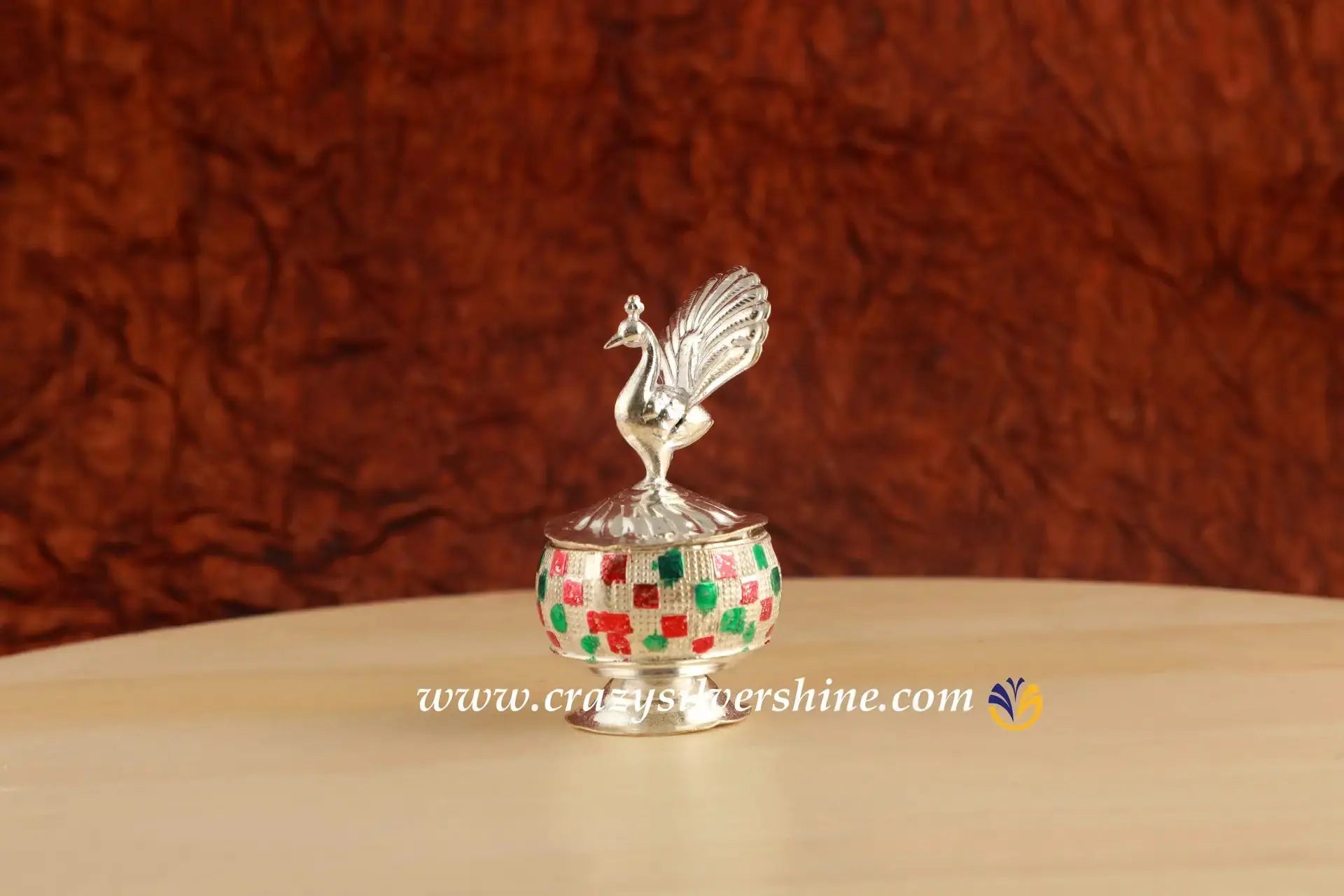 Peacock KumKum Box Crazy Silver Shine