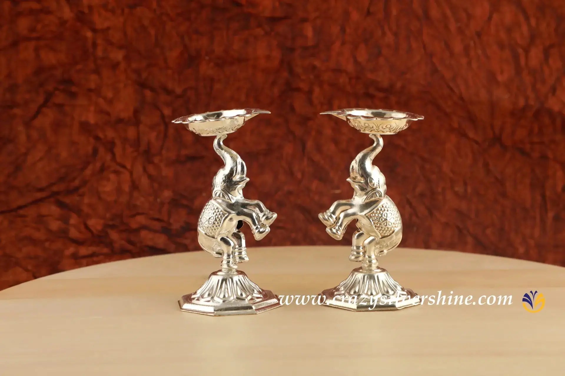 Elephant Diya Pair Crazy Silver Shine