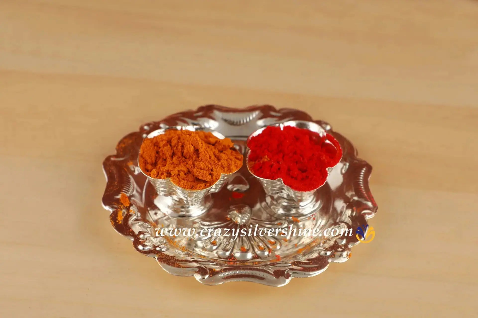 Designer Haldi KumKum Plate Crazy Silver Shine