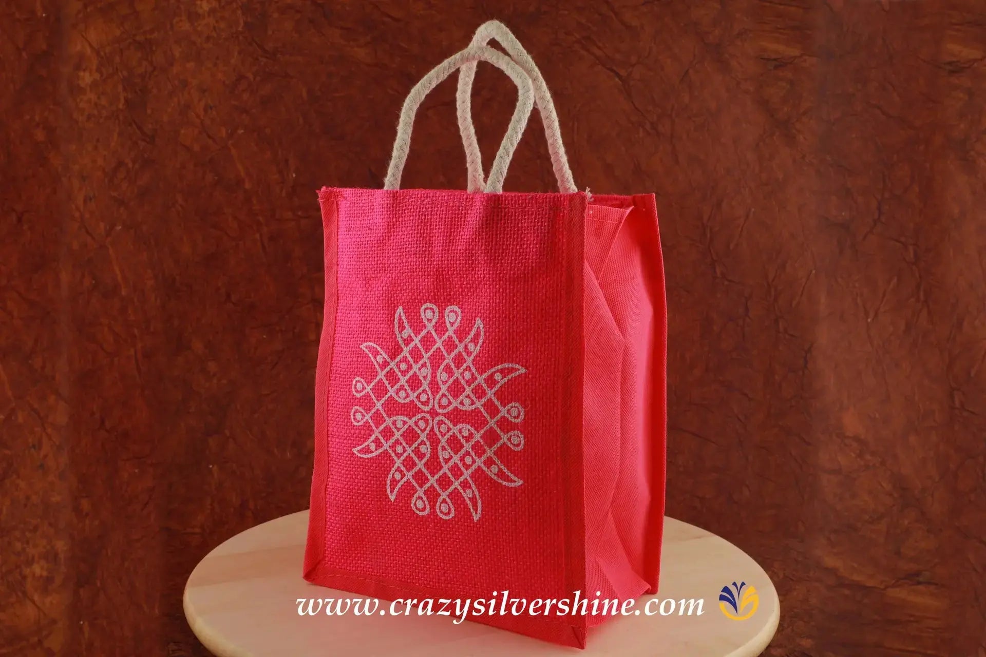 Return Gift Jute Bag Pink Crazy Silver Shine