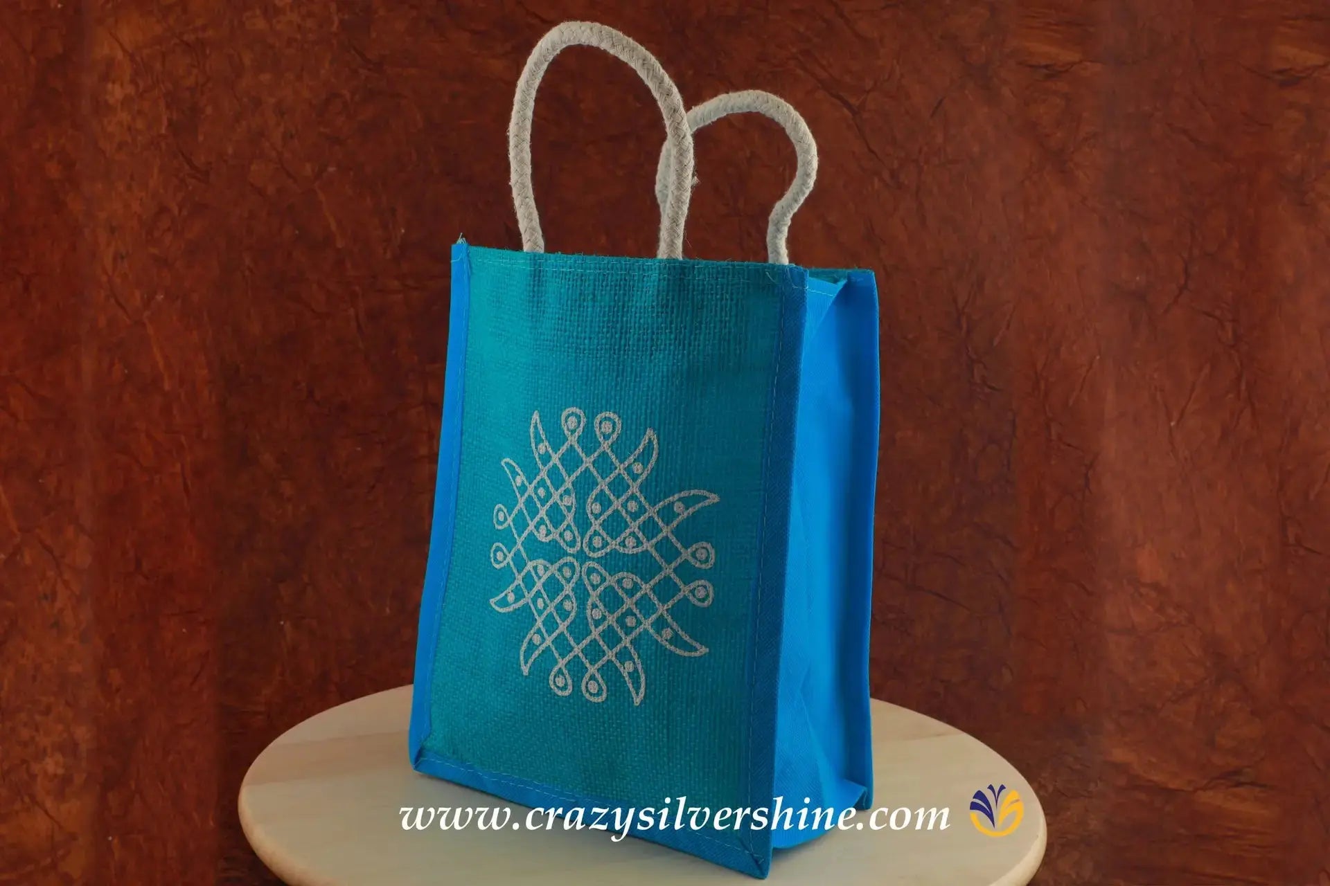 Return Gift Jute Bag Blue Crazy Silver Shine
