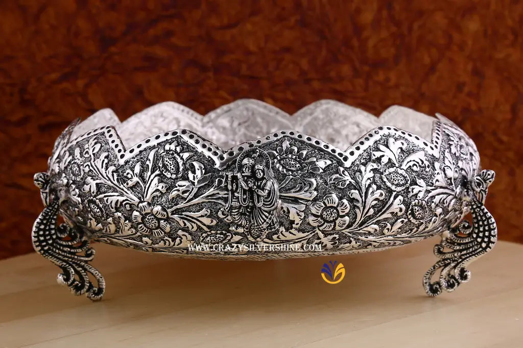 Antique Radha Krishna Urli Crazy Silver Shine