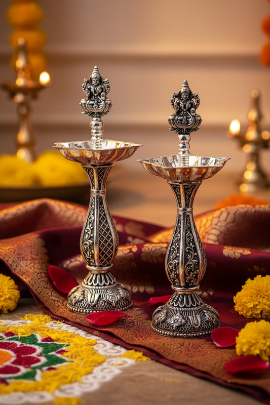 9 Inch Antique Lakshmi Diya Pair