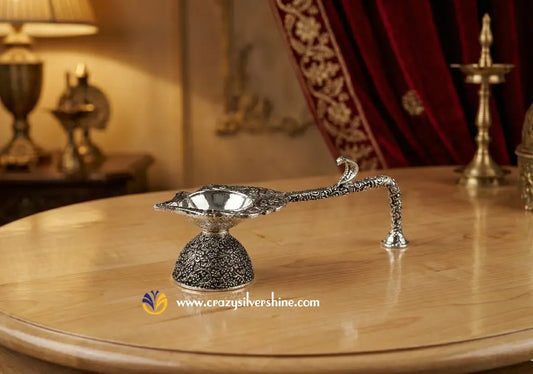 Antique German Silver Harathi Stand - Finely Carved Design Crazy Silver Shine