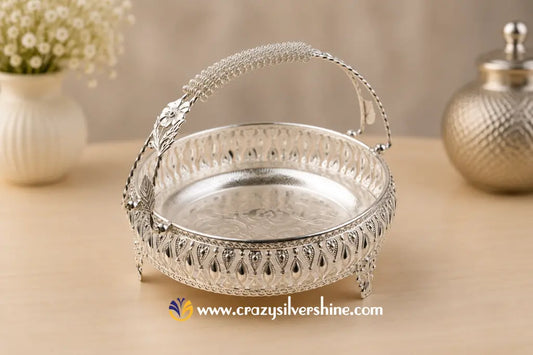 8 Inch Designer Handle Tray Crazy Silver Shine
