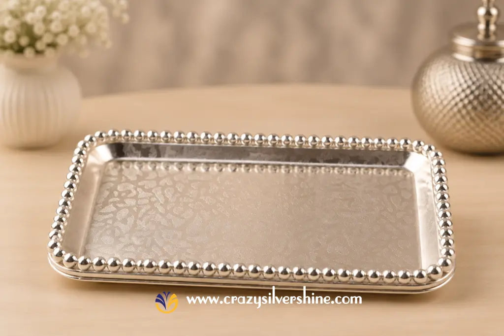 8 Inches Rectangular Premium Tray Crazy Silver Shine