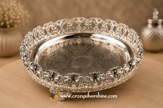 9 Inch Crown Shaped  Silver Plated Tray Crazy Silver Shine