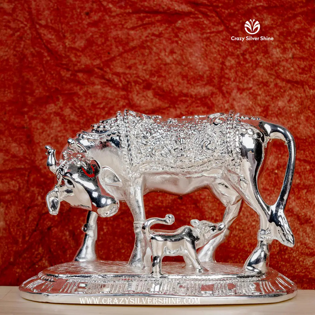 Silver Plated Cow and Calf Crazy Silver Shine