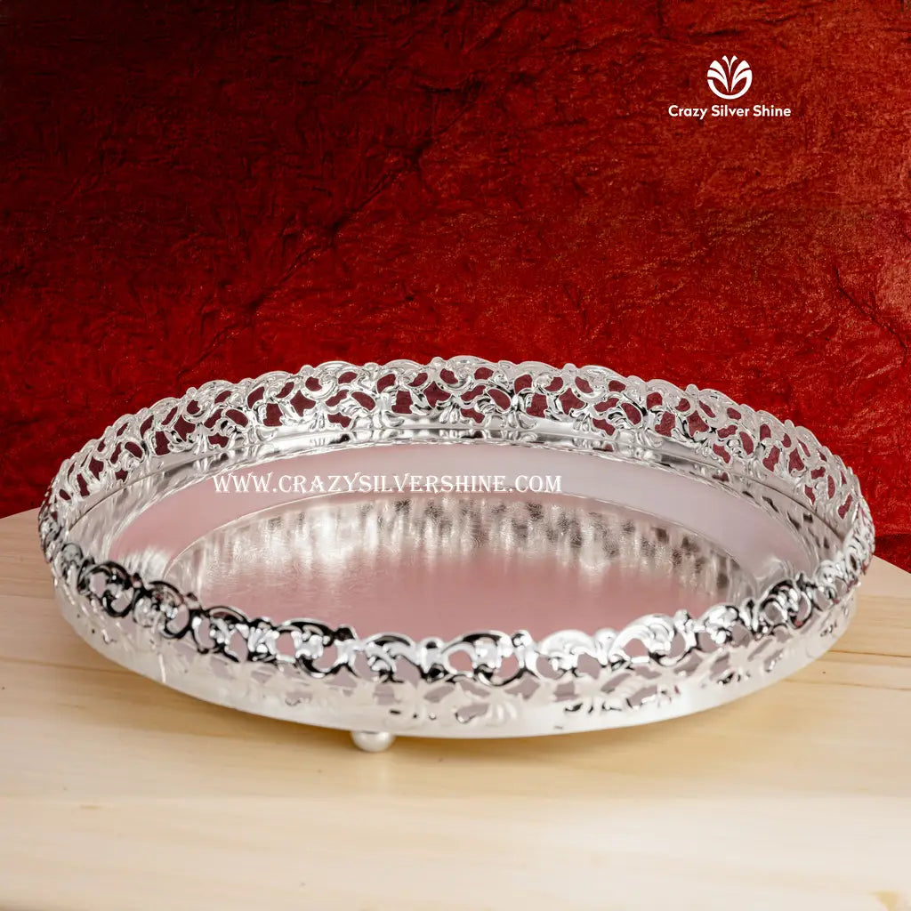 Silver Plated Round Tray 10 Inches Crazy Silver Shine