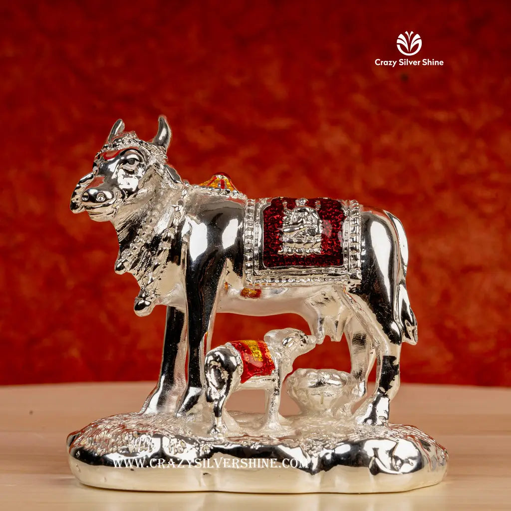 Silver Plated Cow and Calf Medium Crazy Silver Shine