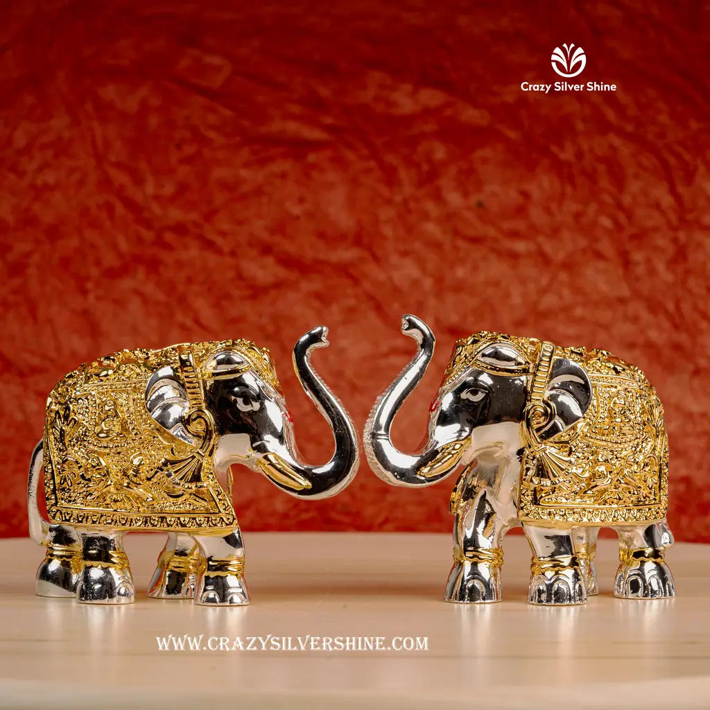 Gold and Silver Plated Elephants Pair