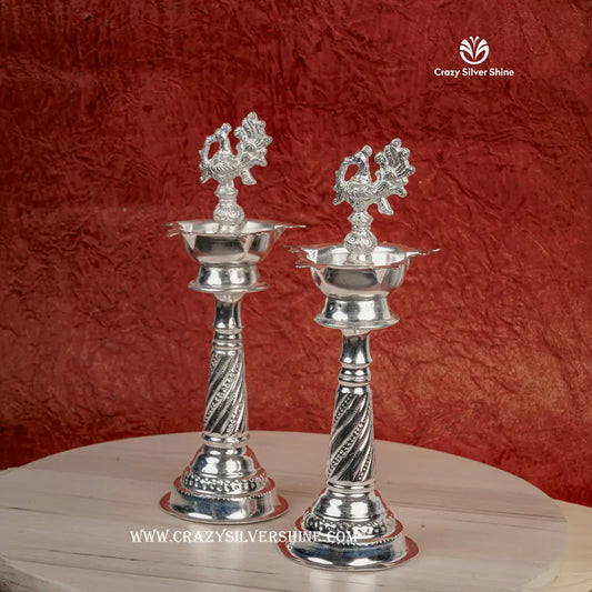 German Silver Diya Pair 10 Inches