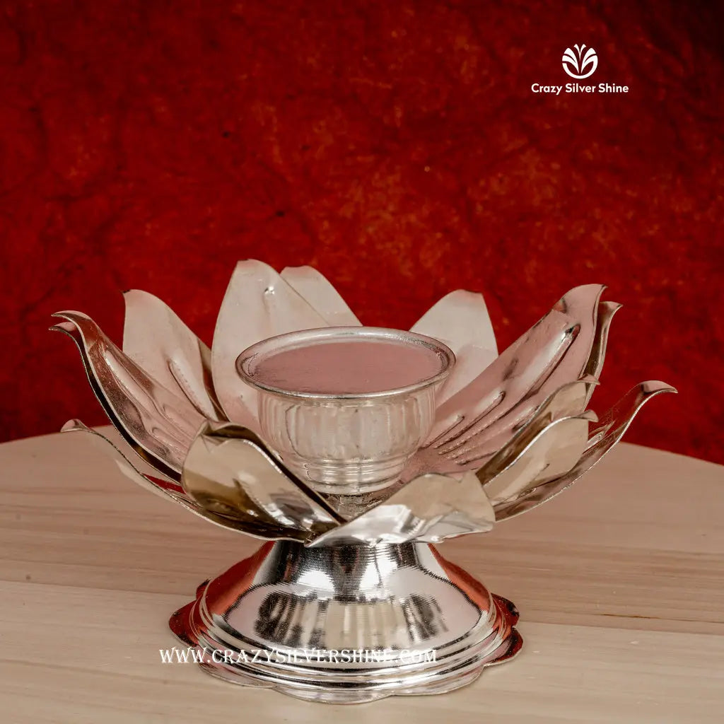 German Silver Lotus Flower Stand | Crazy Silver Shine:Best Selling German Silver Gifts Online|Return Gifts|Pooja Items Crazy Silver Shine