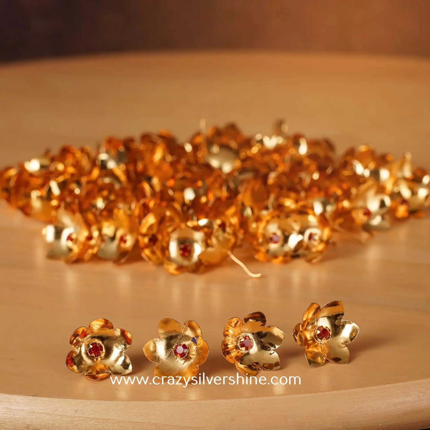 Red Stone Flowers Crazy Silver Shine