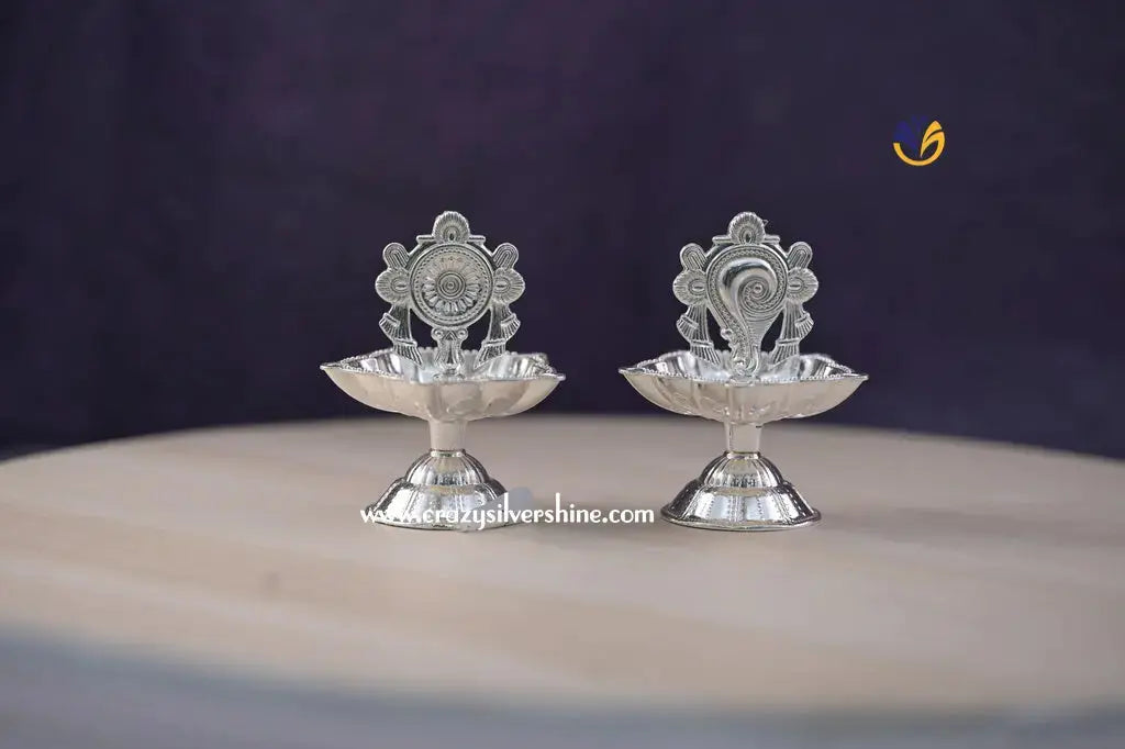 Shanku Chakra Diya Pair - Crazy Silver Shine