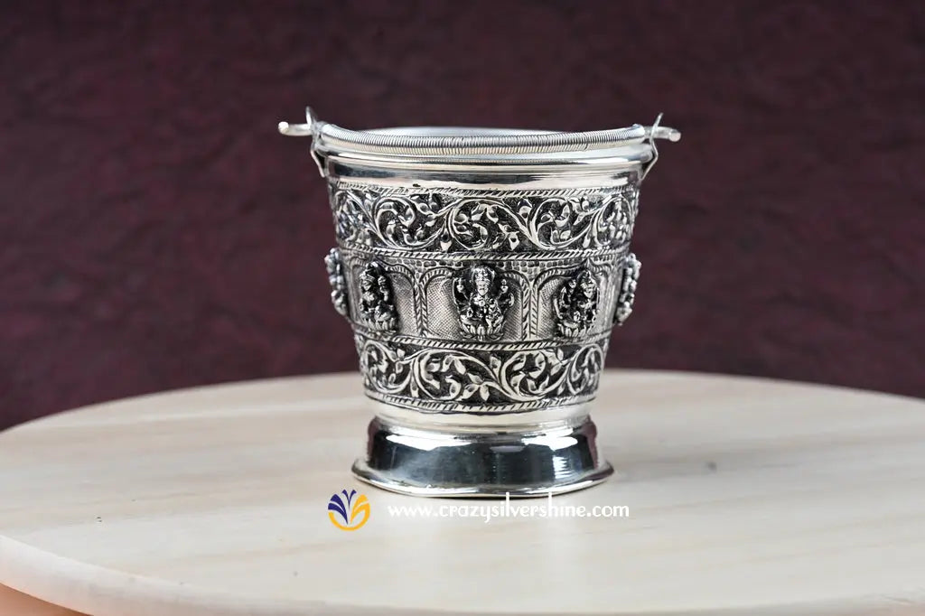 German Silver Asta Lakshmi Bucket - Handcrafted Festive Decor Crazy Silver Shine
