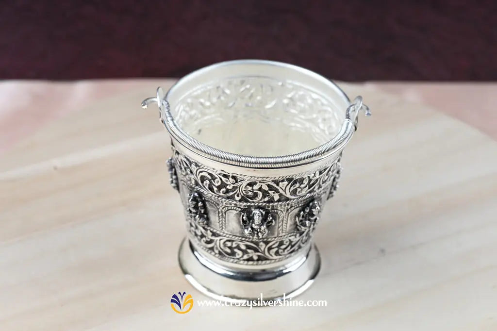 German Silver Asta Lakshmi Bucket - Handcrafted Festive Decor Crazy Silver Shine