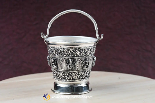 German Silver Asta Lakshmi Bucket - Handcrafted Festive Decor Crazy Silver Shine