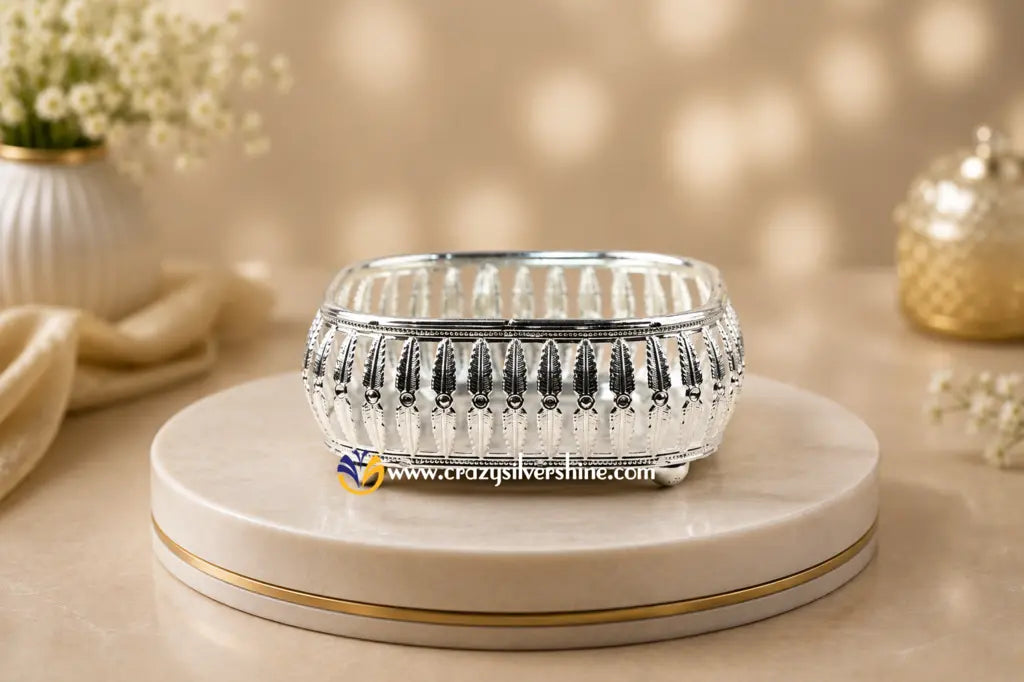 4 Inch Leaf Shaped Square Silver Plated Tray Crazy Silver Shine