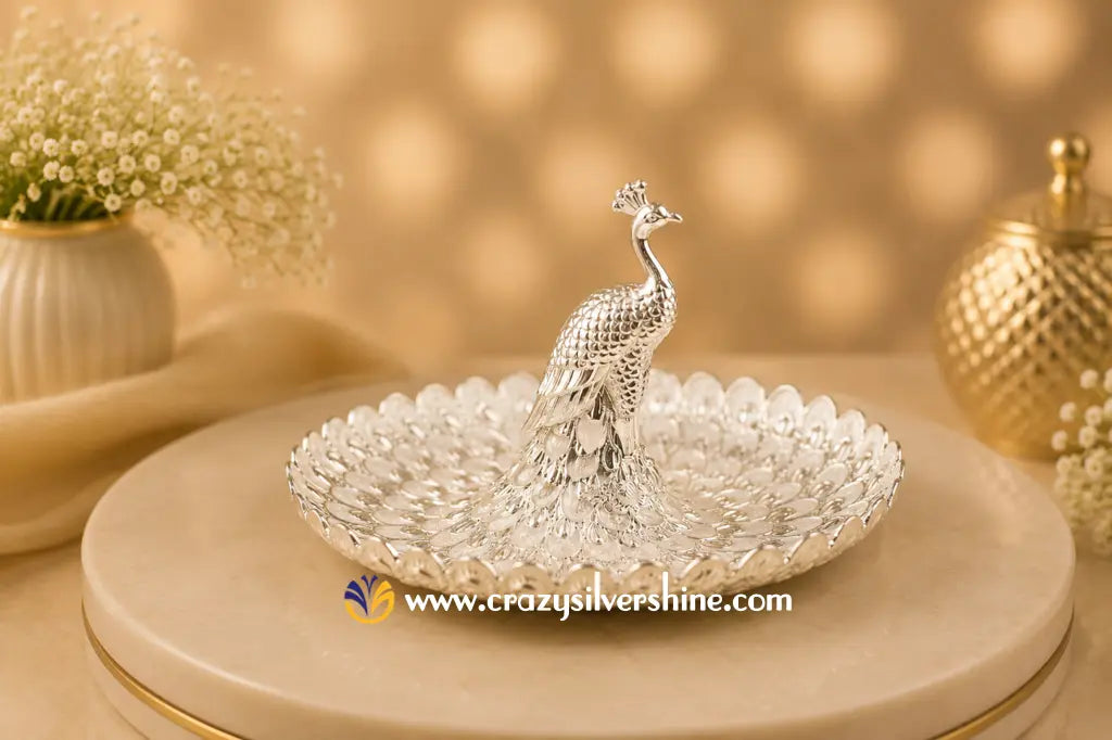 Peacock Feather Plate Crazy Silver Shine