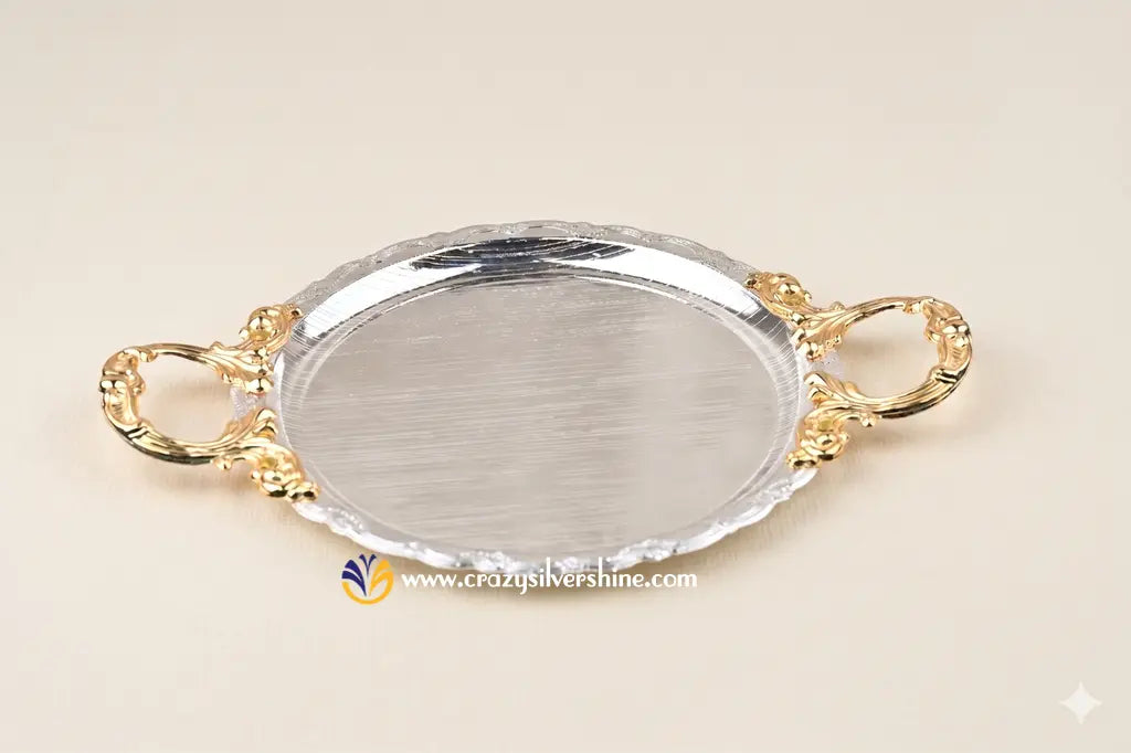Gold and Silver Plated Round Handle Tray Crazy Silver Shine